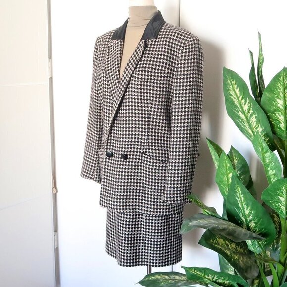 Italian Designer Genny Black White Wool Cashmere Pencil Skirt & Blazer Set - Picture 2 of 13